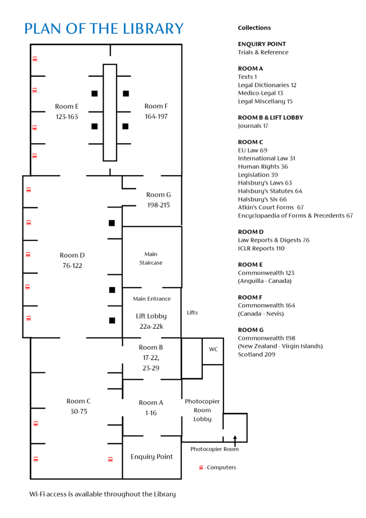 Map of the Library showing the room numbers